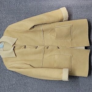 Sigrid Olson So Blue Tan Suede Look Faux Sherpa Lined Coat Womens Size M